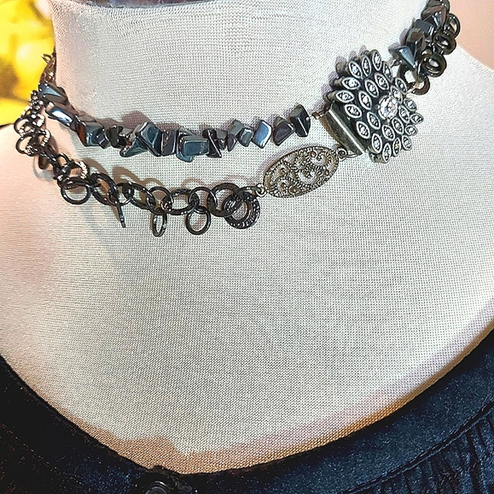 3 for $25 Bundle Sale- Vintage Hematite & Mixed Metals Choker Necklace